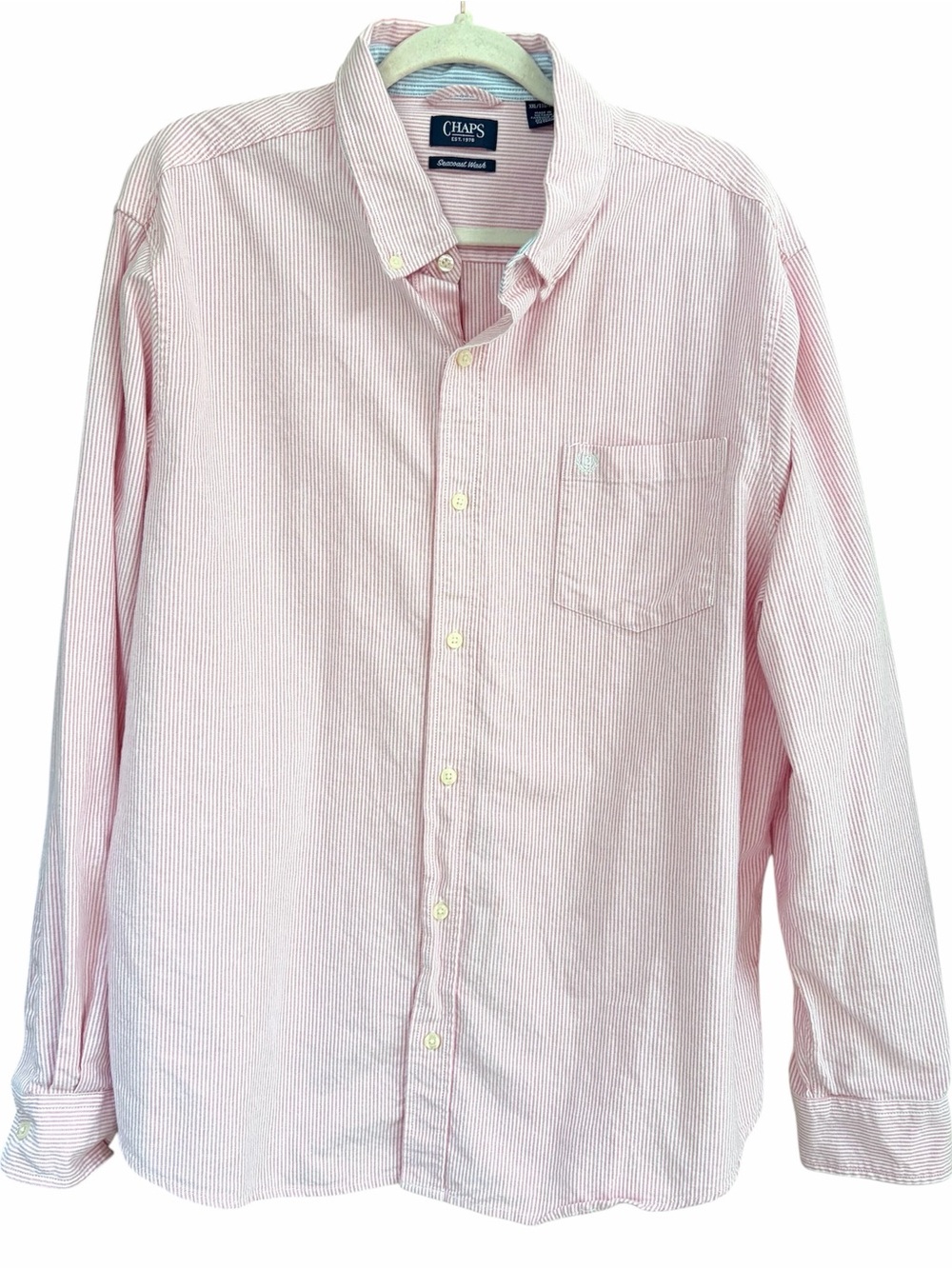 Chaps 100% Cotton Men’s Pink and White Button-Down Shirt